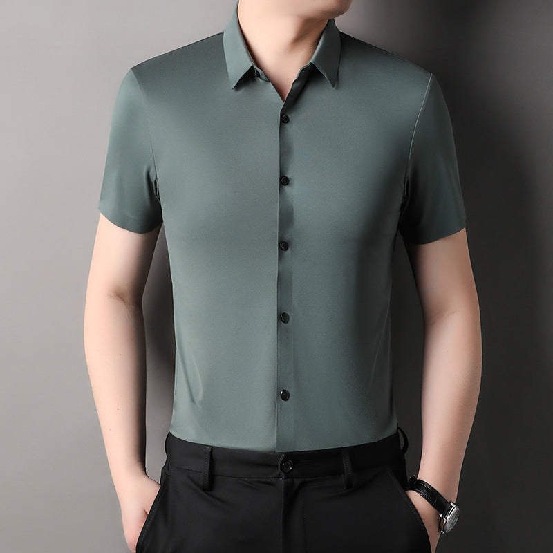 Men's Fashion Seamless Non-ironing Solid Color Anti-wrinkle Tencel Shirt