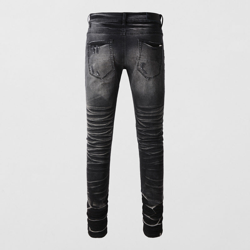 Leisure Washed-out Make Old Ripped Patch Button Jeans