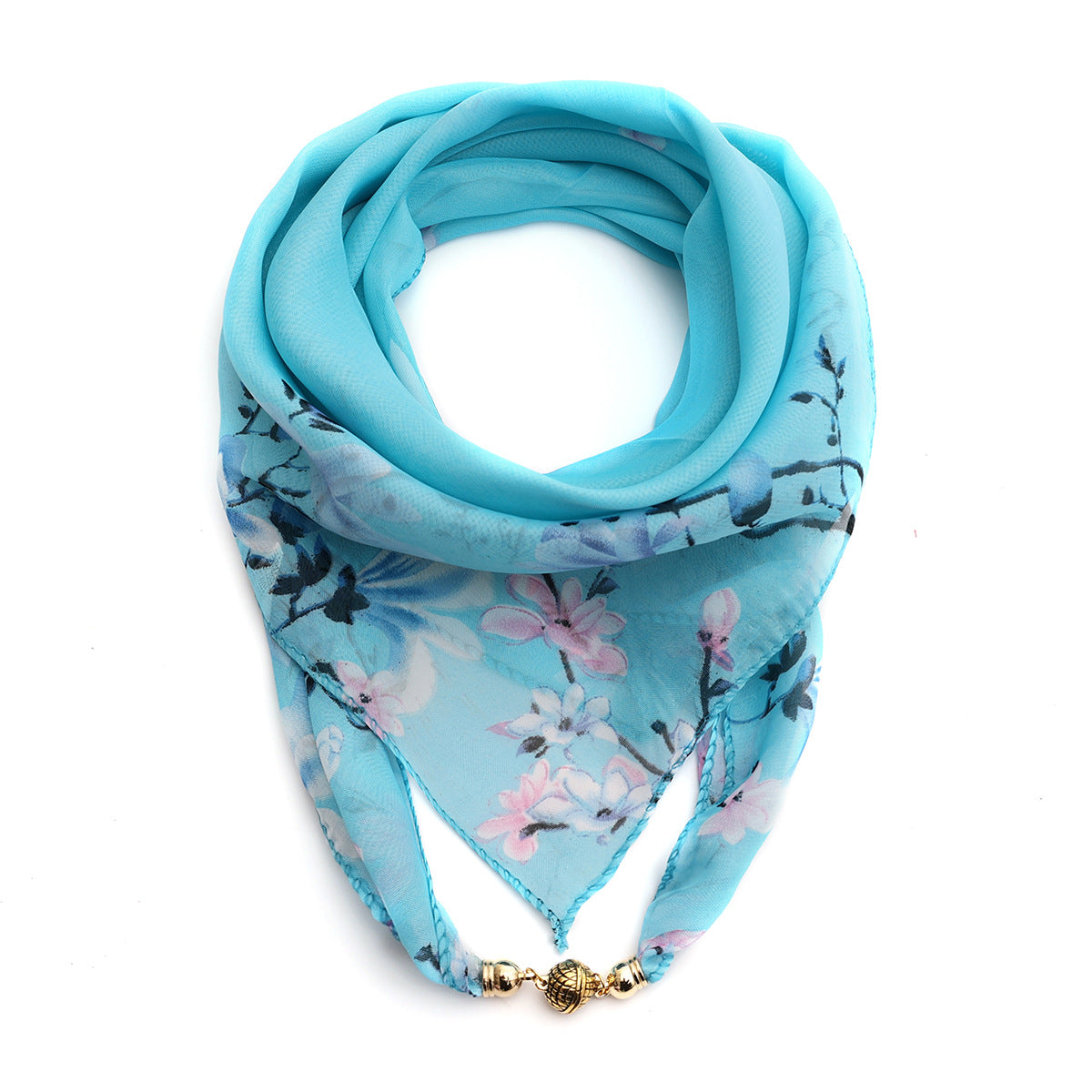 Women's Scarf Golden Ball Floral Chiffon