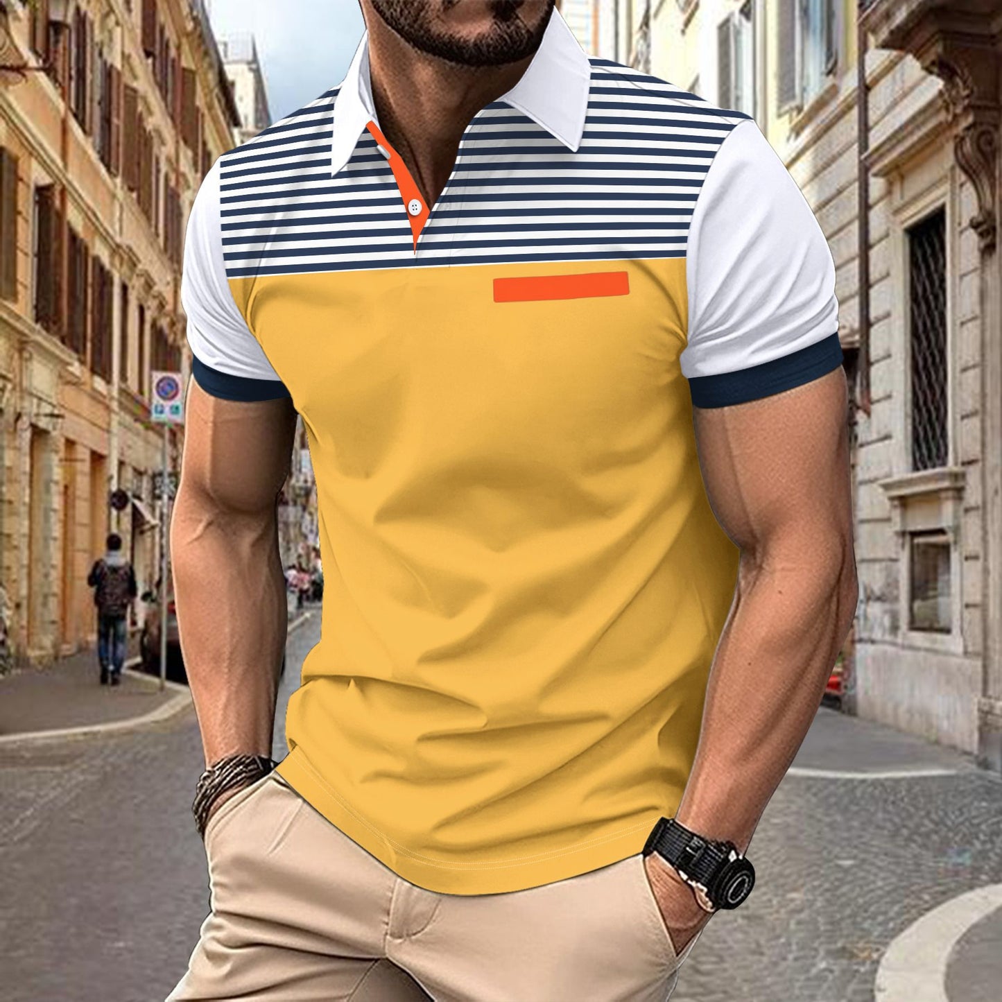 Men's Summer Stripes Printed Casual Short Sleeve