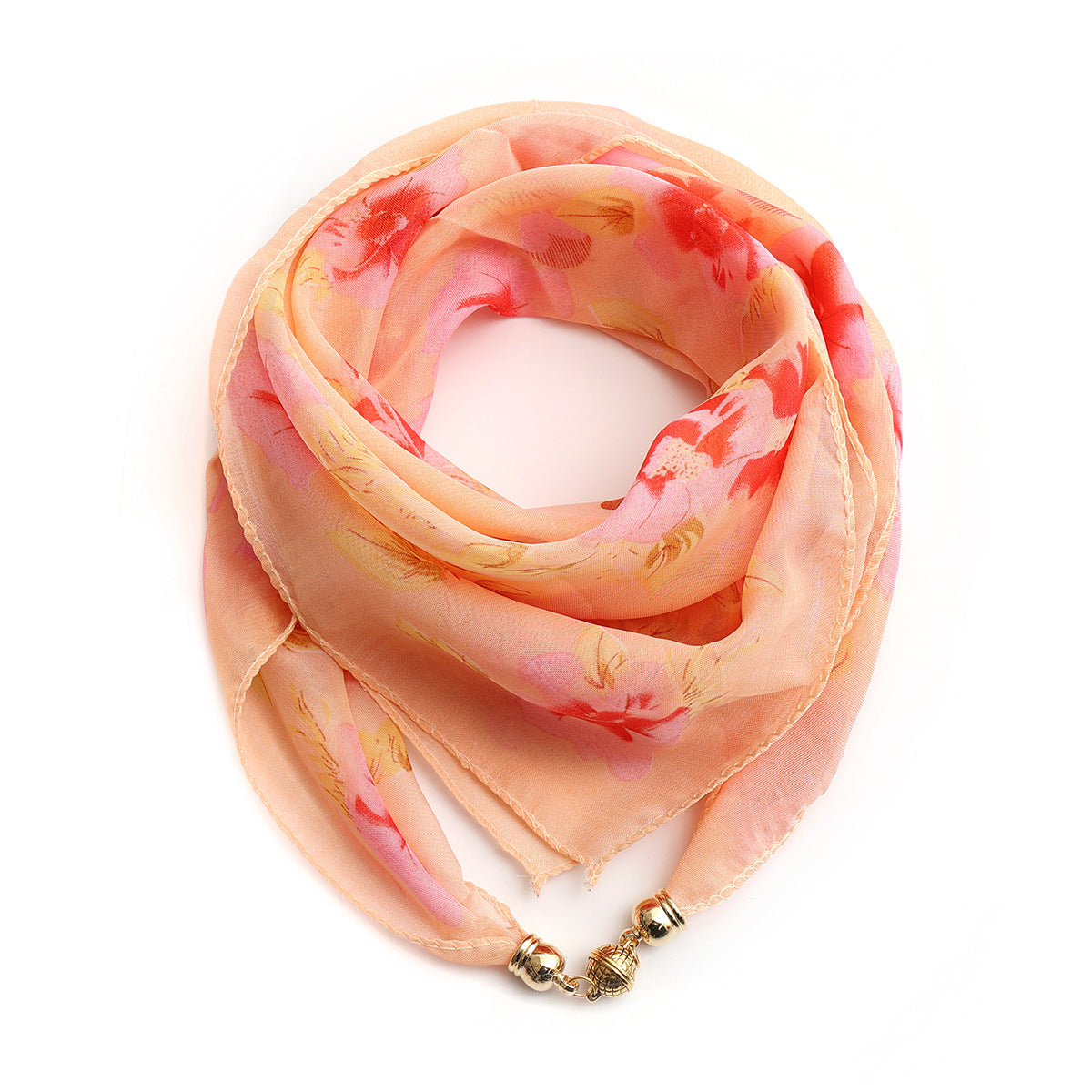 Women's Scarf Golden Ball Floral Chiffon