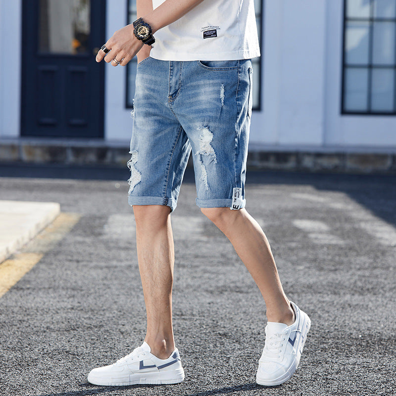 Men's Loose Hole Denim Shorts