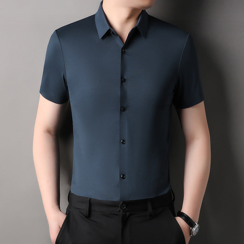 Men's Fashion Seamless Non-ironing Solid Color Anti-wrinkle Tencel Shirt