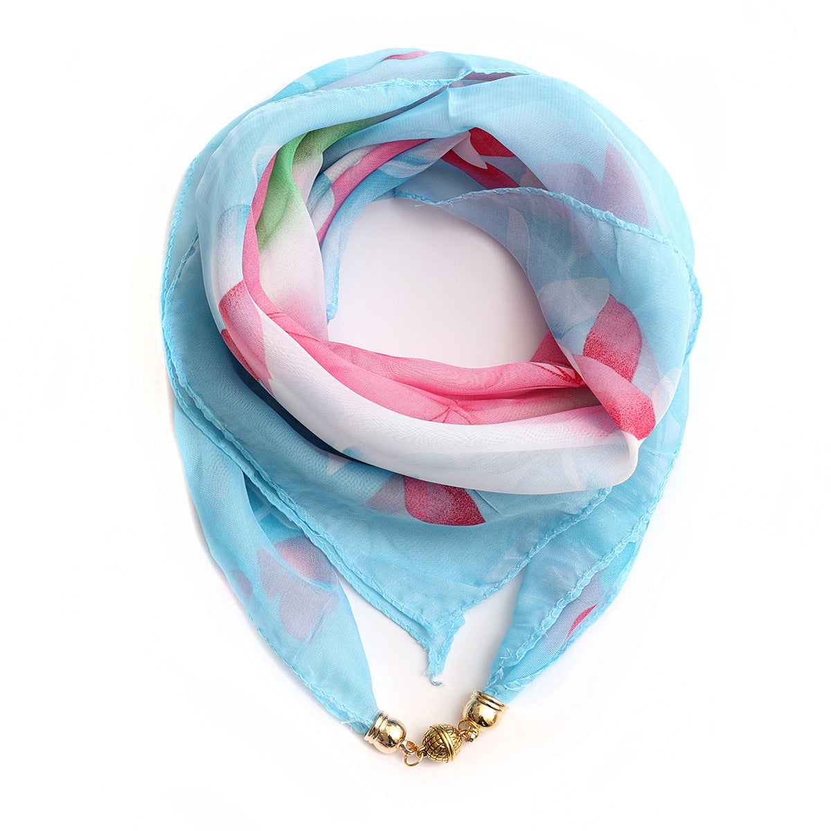 Two Colors Golden Ball Chiffon Magnetic Buckle Silk Scarf