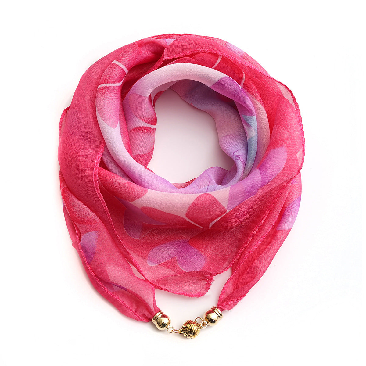 Two Colors Golden Ball Chiffon Magnetic Buckle Silk Scarf