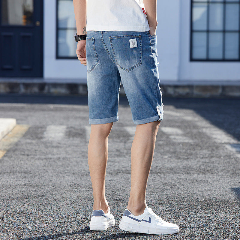 Men's Loose Hole Denim Shorts