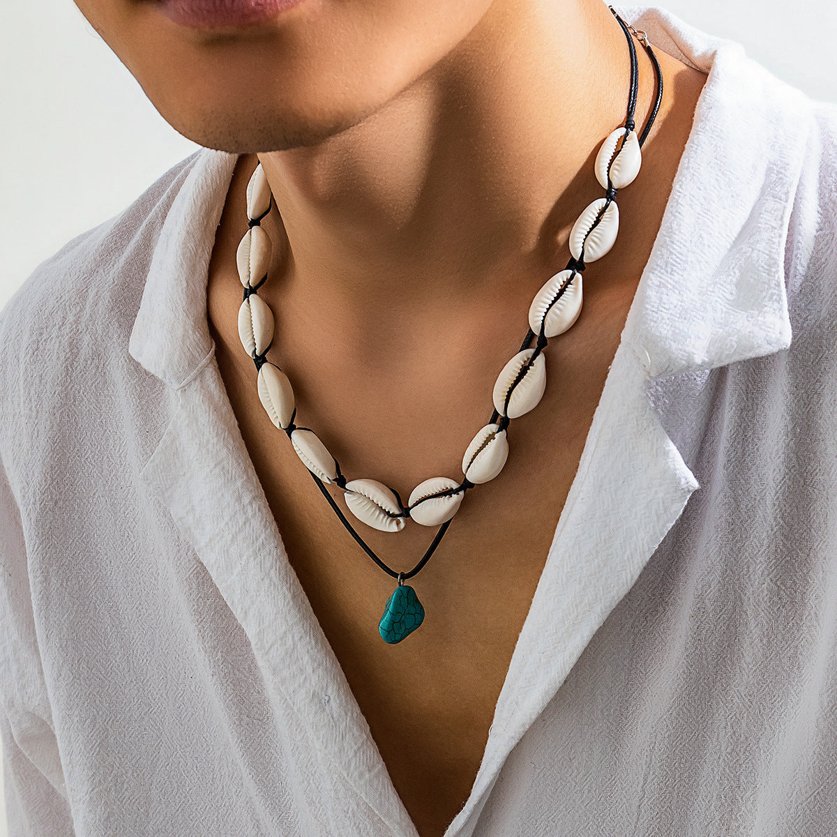 Shell Irregular Turquoise Necklace For Men