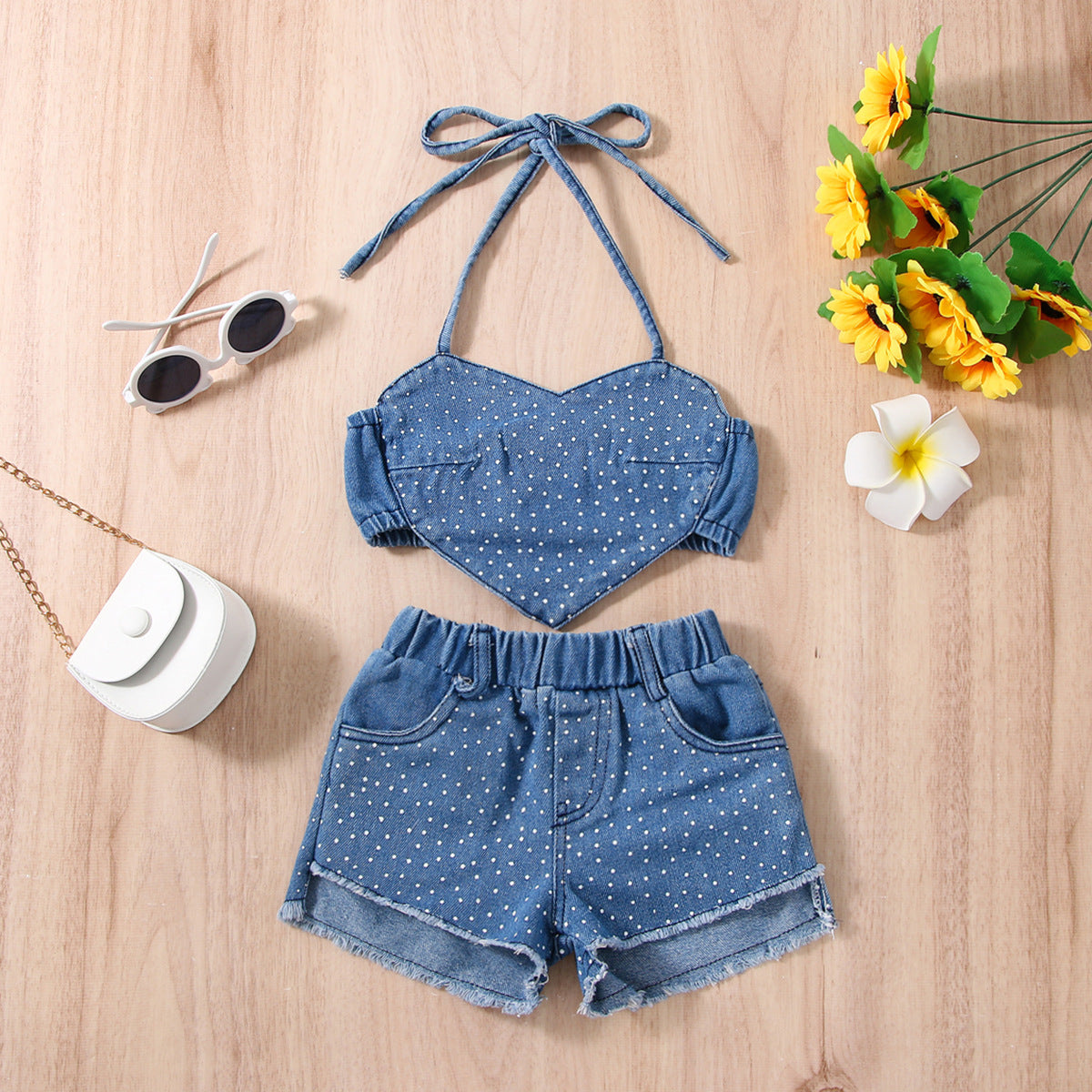 Girls' Tops Denim Shorts Suit