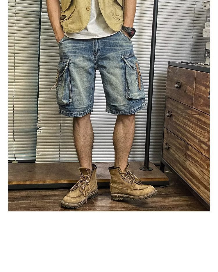 Men's Summer Thin Loose American Washed Denim Shorts