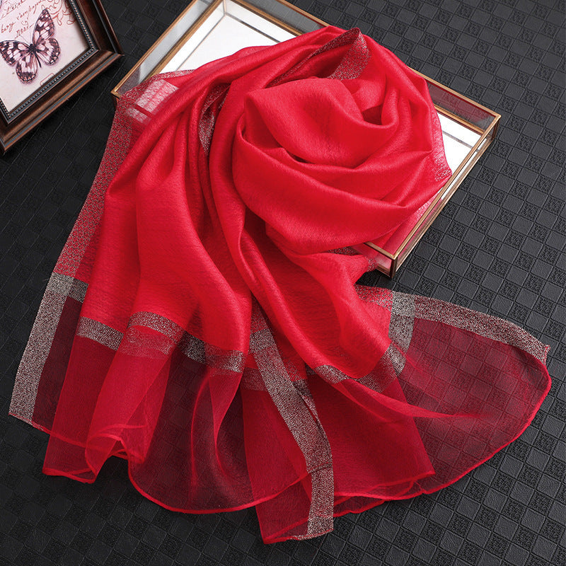 Summer Women's Solid Color Thin Fashion All-match Plaid Scarf