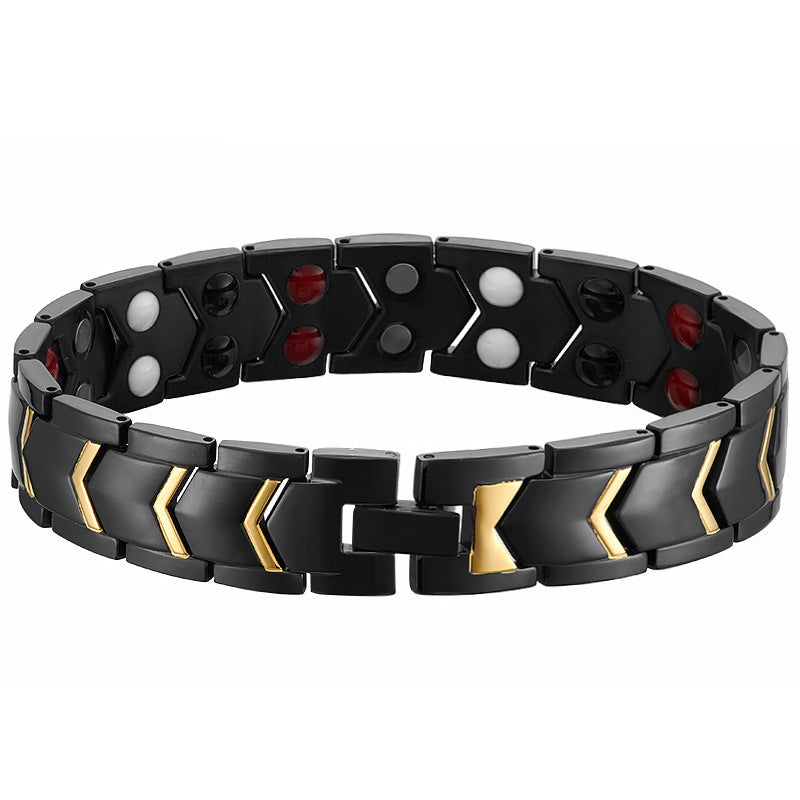 Stainless Steel Electroplated Black Gold Arrow Shape Double Row Magnet Domineering Boys Wide Bracelet