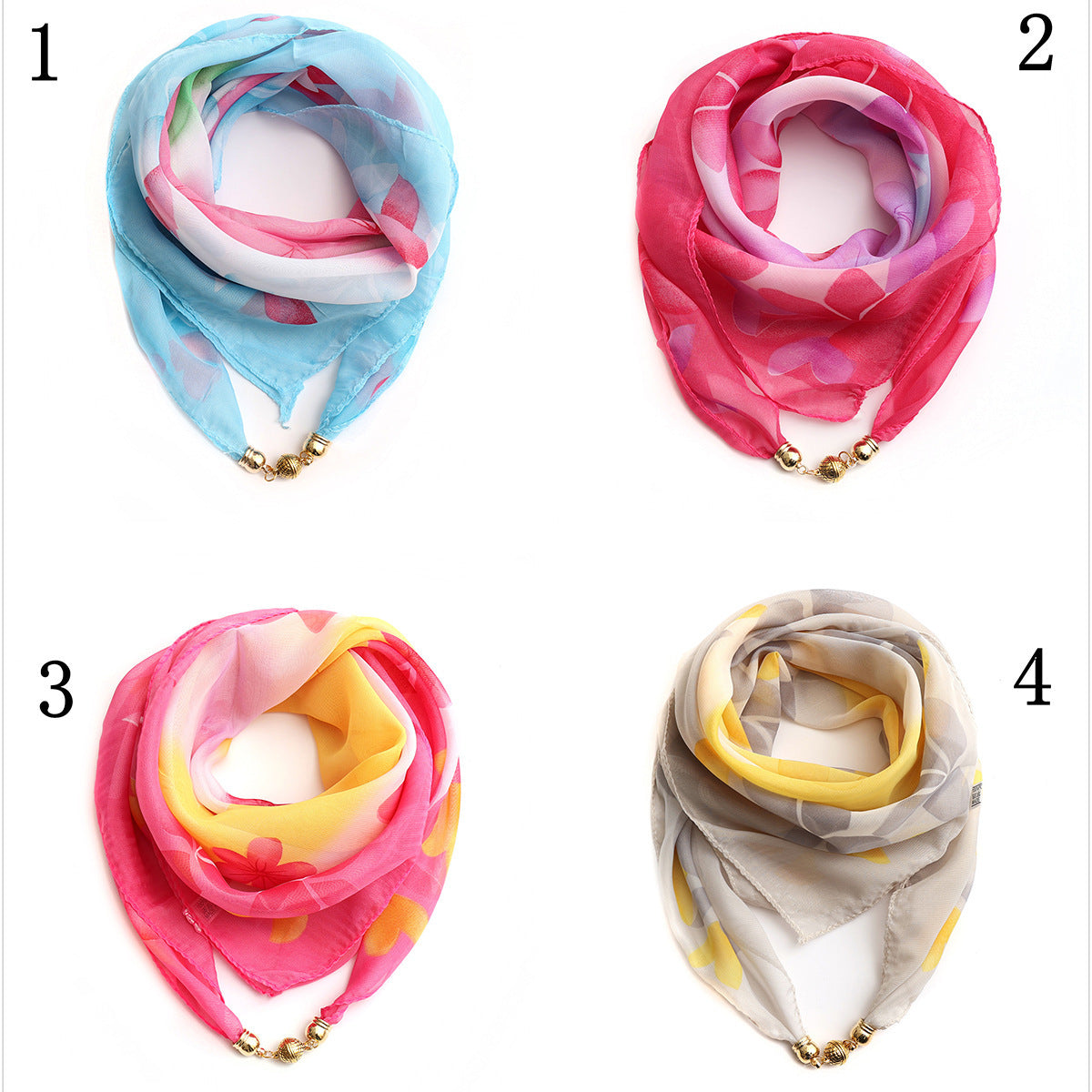 Two Colors Golden Ball Chiffon Magnetic Buckle Silk Scarf