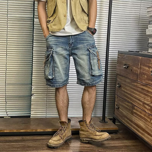 Men's Summer Thin Loose American Washed Denim Shorts