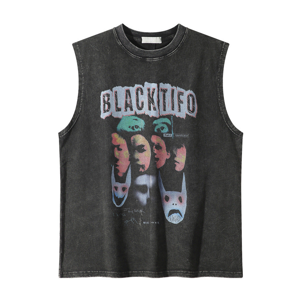 Ghost Face Printed Distressed Wash Vest For Men