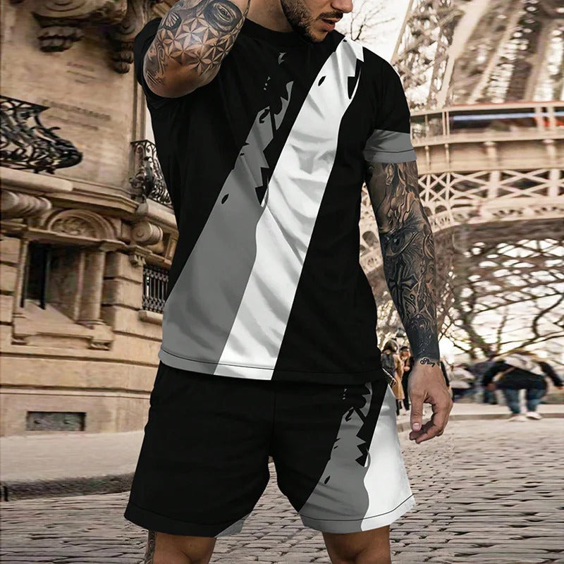 Short Sleeve Round Casual Multicolor Sportswear Men Suit