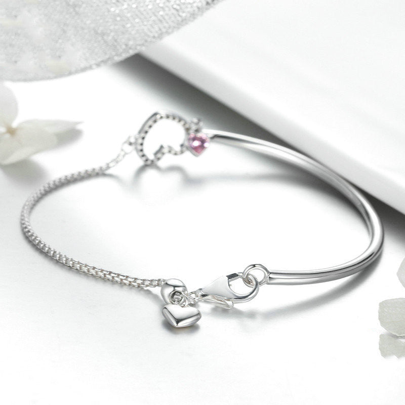 Jewelry Woman Heart Sterling Silver Fashion Ladies Silver Bracelet