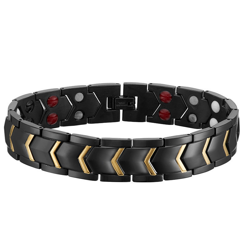 Stainless Steel Electroplated Black Gold Arrow Shape Double Row Magnet Domineering Boys Wide Bracelet