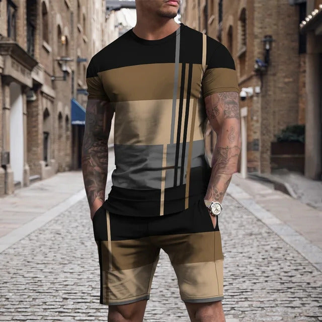 Short Sleeve Round Casual Multicolor Sportswear Men Suit